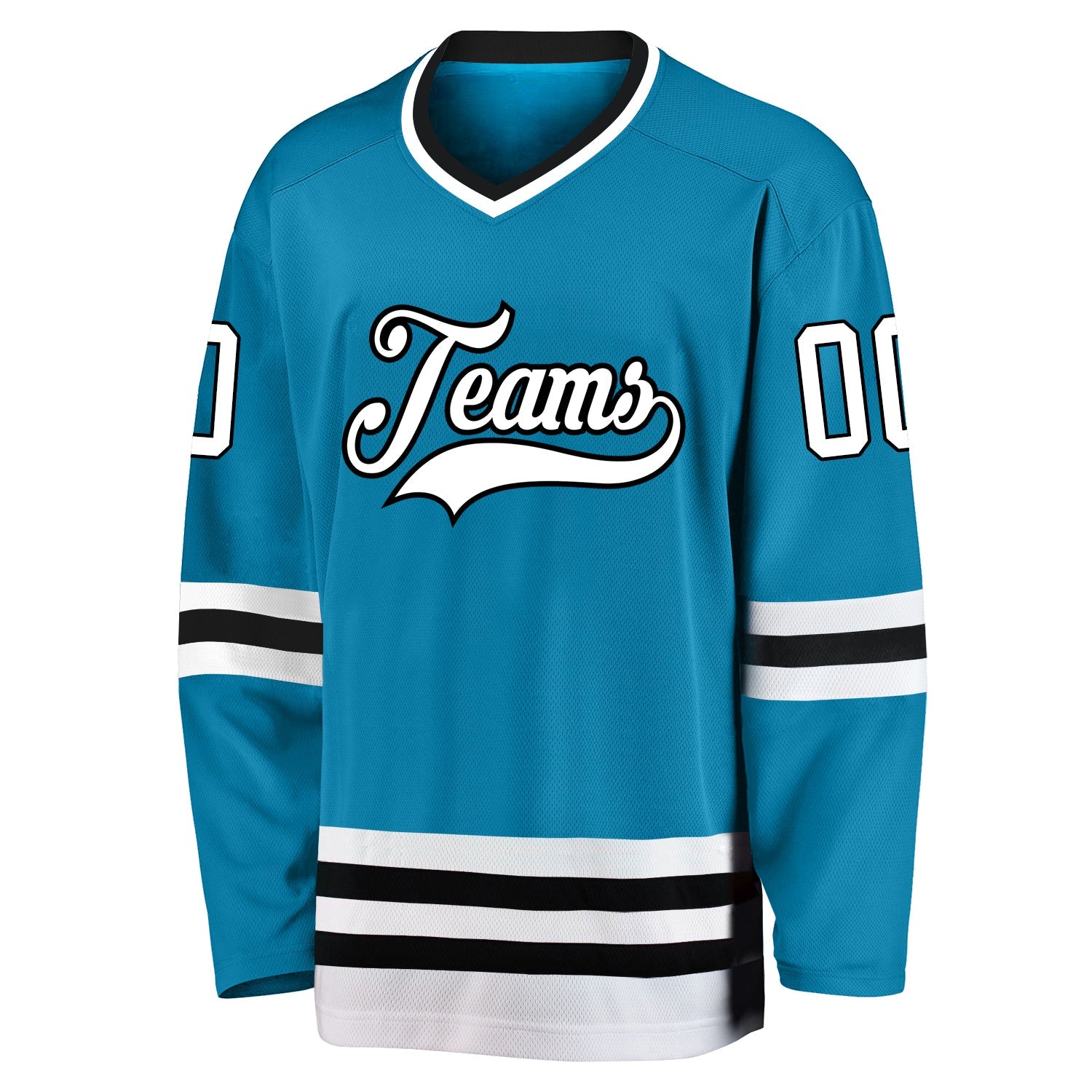 Custom Panther Blue White-Black Hockey Jersey view 2
