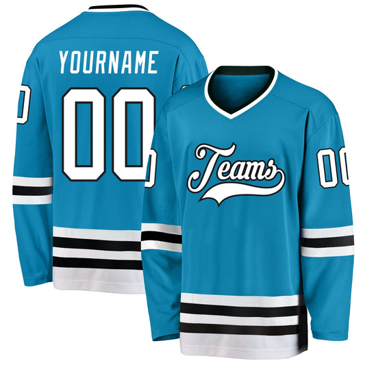 Custom Panther Blue White-Black Hockey Jersey - Main View