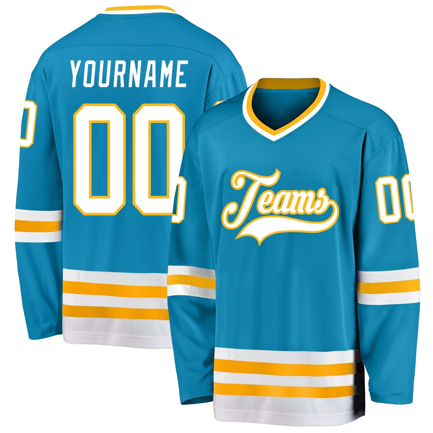 Custom Panther Blue White-Gold Hockey Jersey - Main View