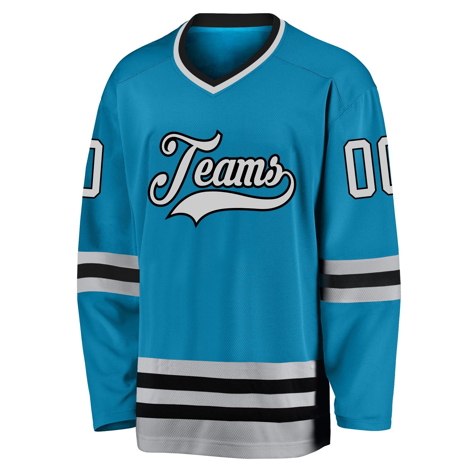 Custom Panther Blue Gray-Black Hockey Jersey view 2