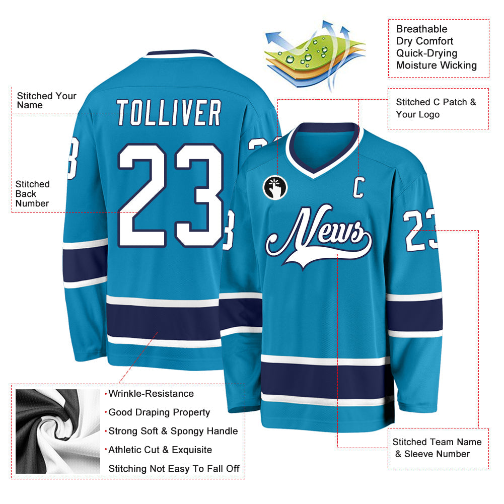 Custom Panther Blue White-Navy Hockey Jersey view 2