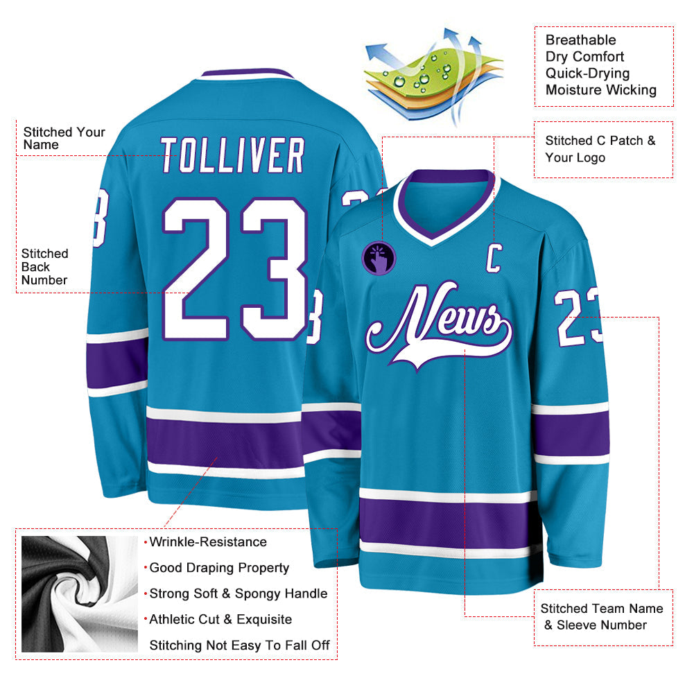 Custom Panther Blue White-Purple Hockey Jersey view 2