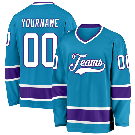 Custom Panther Blue White-Purple Hockey Jersey - Main View