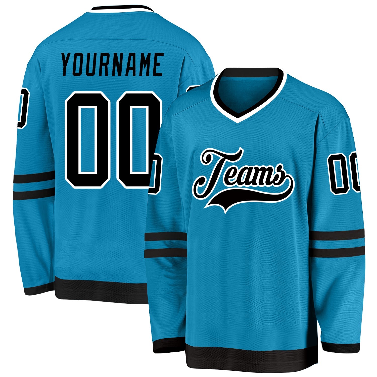 Custom Panther Blue Black-White Hockey Jersey - Main View