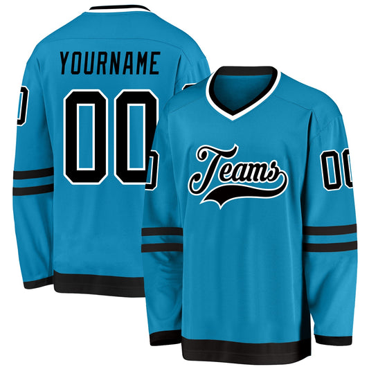Custom Panther Blue Black-White Hockey Jersey - Main View