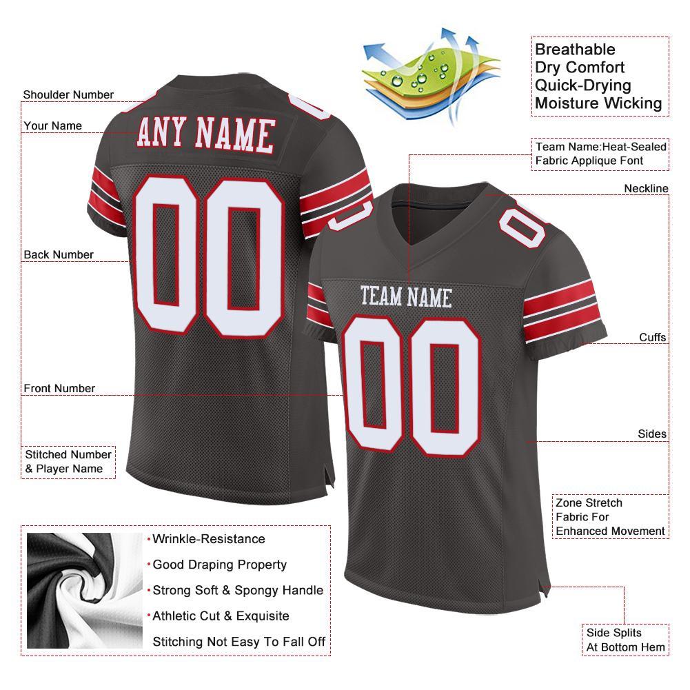 Custom Pewter White-Red Mesh Authentic Football Jersey view 4