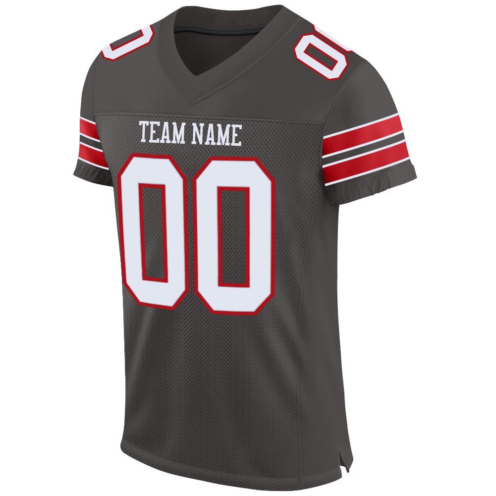 Custom Pewter White-Red Mesh Authentic Football Jersey view 2