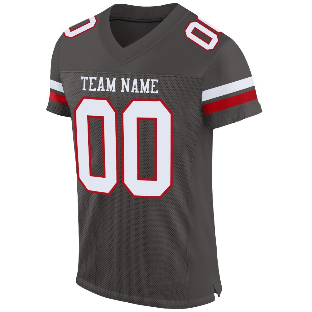 Custom Pewter White-Red Mesh Authentic Football Jersey view 2
