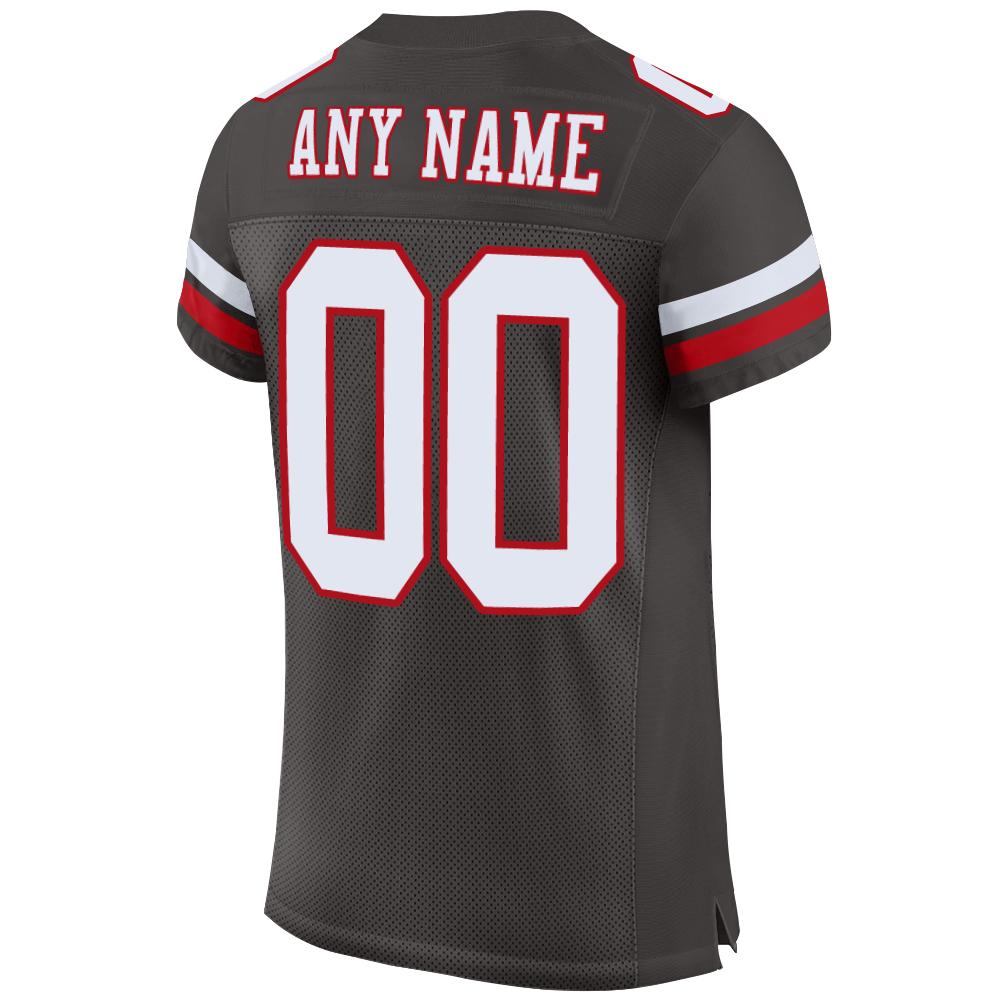 Custom Pewter White-Red Mesh Authentic Football Jersey view 3