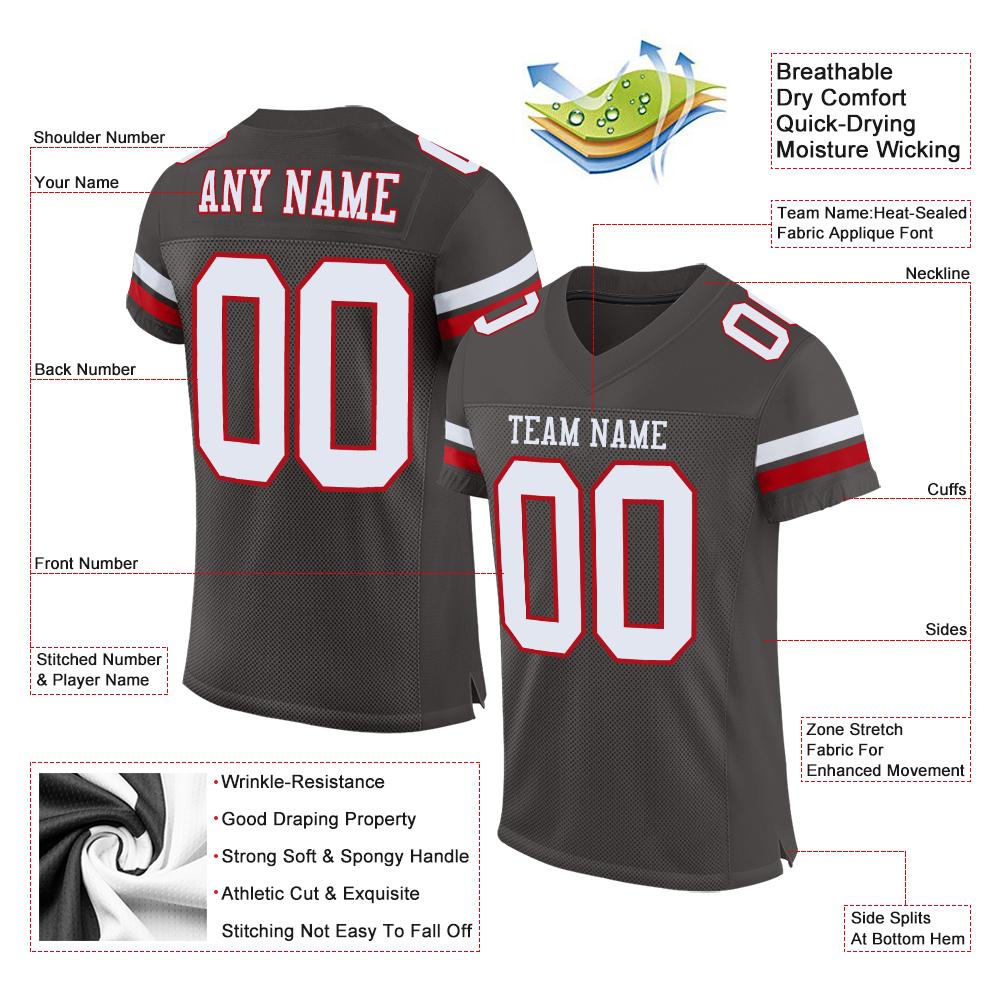 Custom Pewter White-Red Mesh Authentic Football Jersey view 4