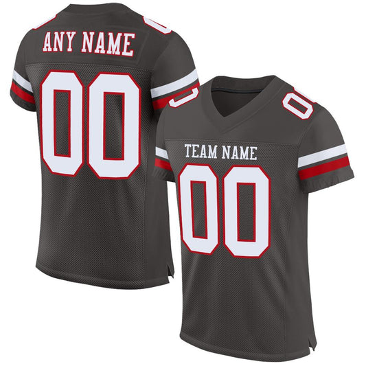 Custom Pewter White-Red Mesh Authentic Football Jersey - Main View