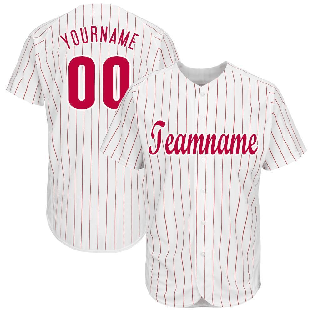 Custom White Red Pinstripe Red-White Baseball Jersey - Main View
