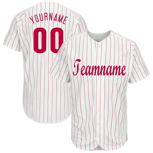 Custom White Red Pinstripe Red-White Baseball Jersey - Main View