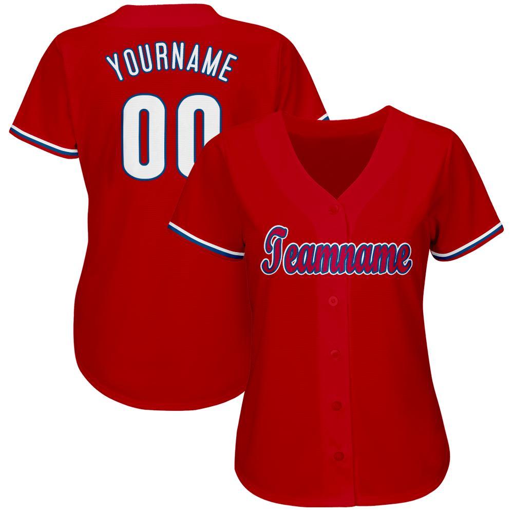 Custom Red White-Royal Baseball Jersey view 3