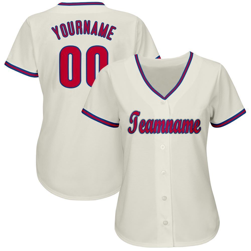Custom Cream Red-Royal Baseball Jersey view 2