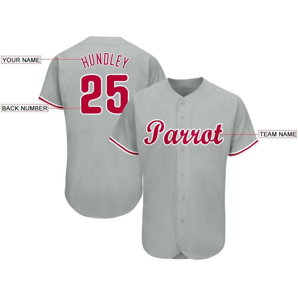 Custom Gray Red-White Baseball Jersey view 3