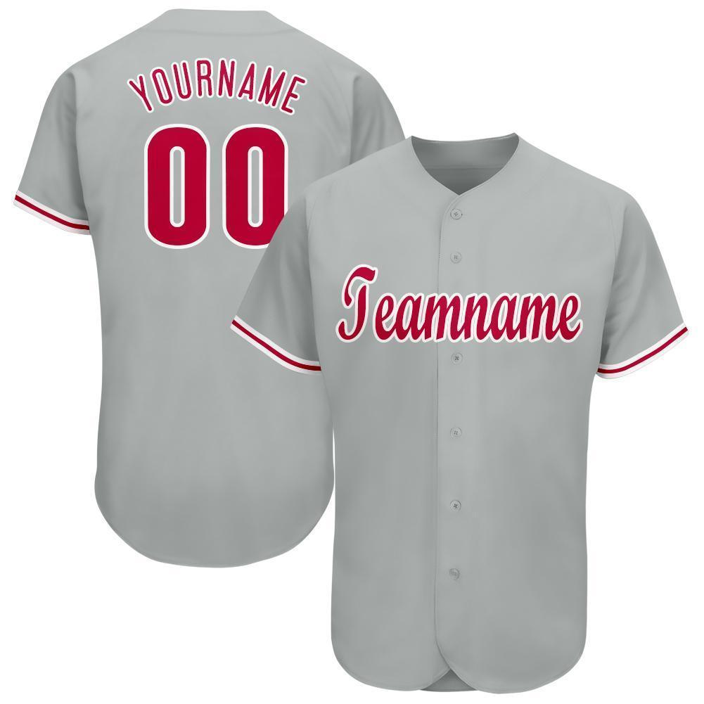 Custom Gray Red-White Baseball Jersey - Main View