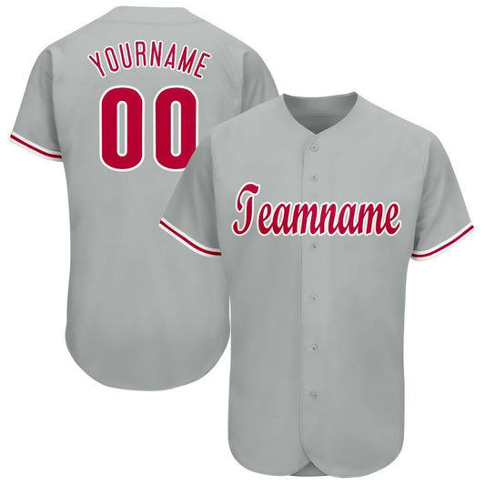 Custom Gray Red-White Baseball Jersey - Main View
