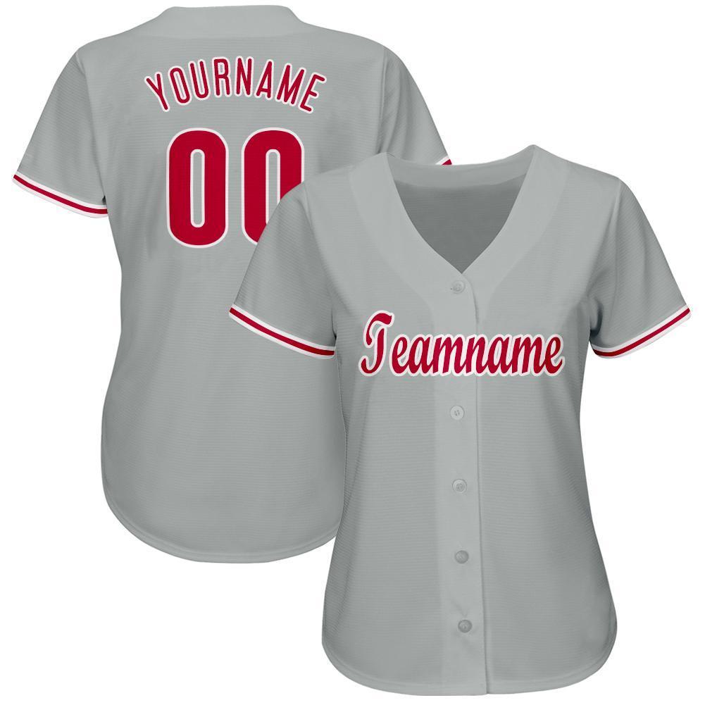 Custom Gray Red-White Baseball Jersey view 2