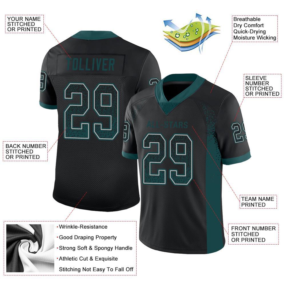 Custom Black Midnight Green-Gray Drift Fashion Football Jersey view 3