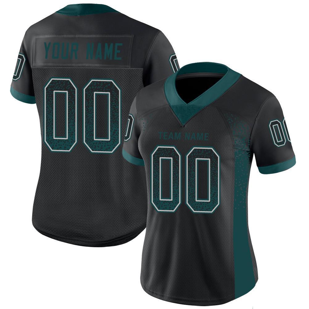 Custom Black Midnight Green-Gray Drift Fashion Football Jersey view 2