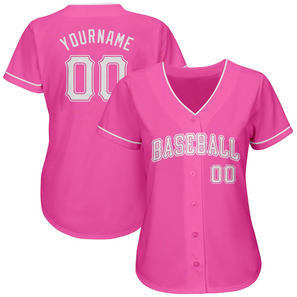 Custom Pink White Authentic Baseball Jersey view 2