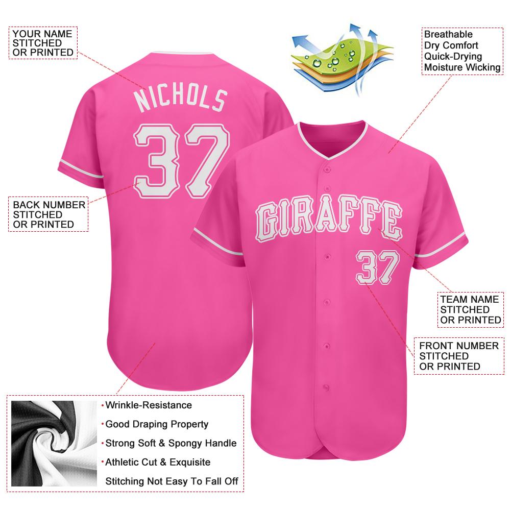 Custom Pink White Authentic Baseball Jersey view 3