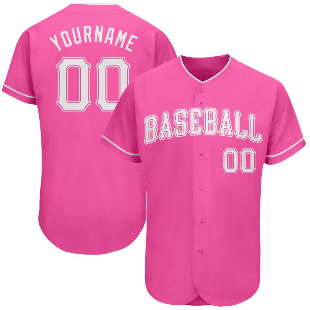 Custom Pink White Authentic Baseball Jersey - Main View