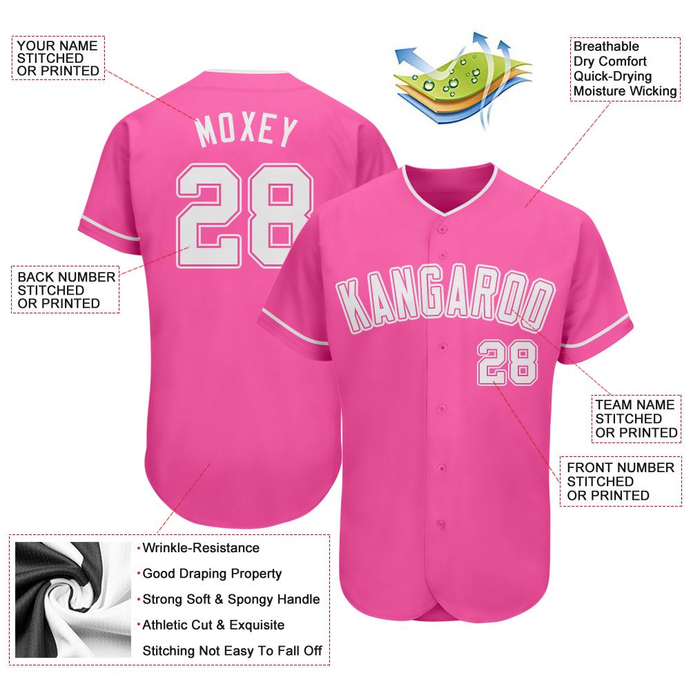 Custom Pink White Authentic Baseball Jersey view 3