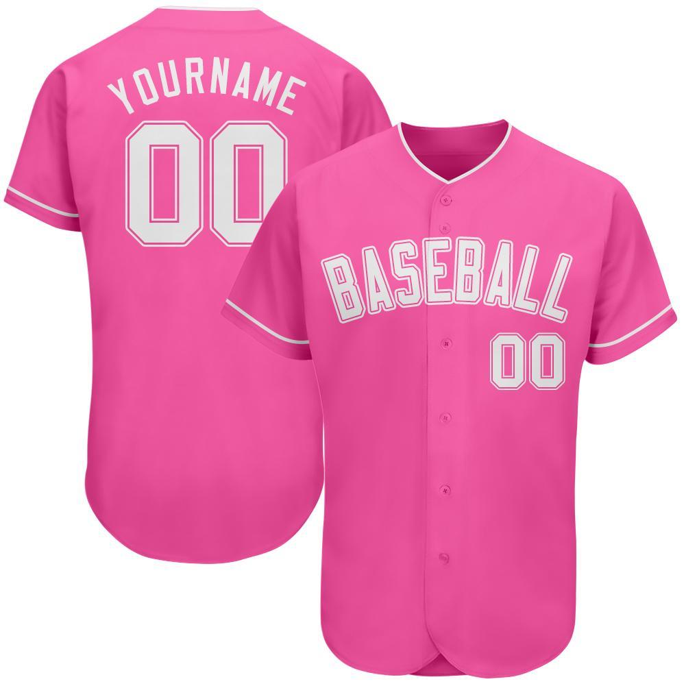 Custom Pink White Authentic Baseball Jersey - Main View
