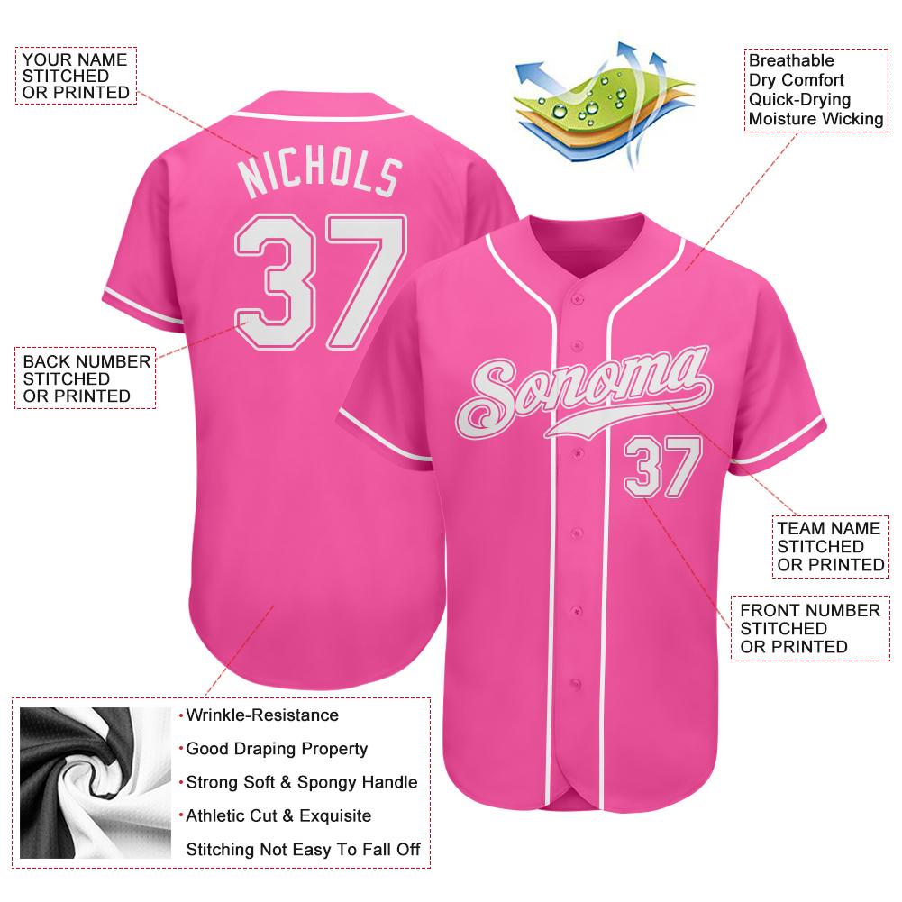 Custom Pink White Authentic Baseball Jersey view 4