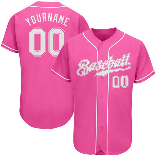 Custom Pink White Authentic Baseball Jersey - Main View