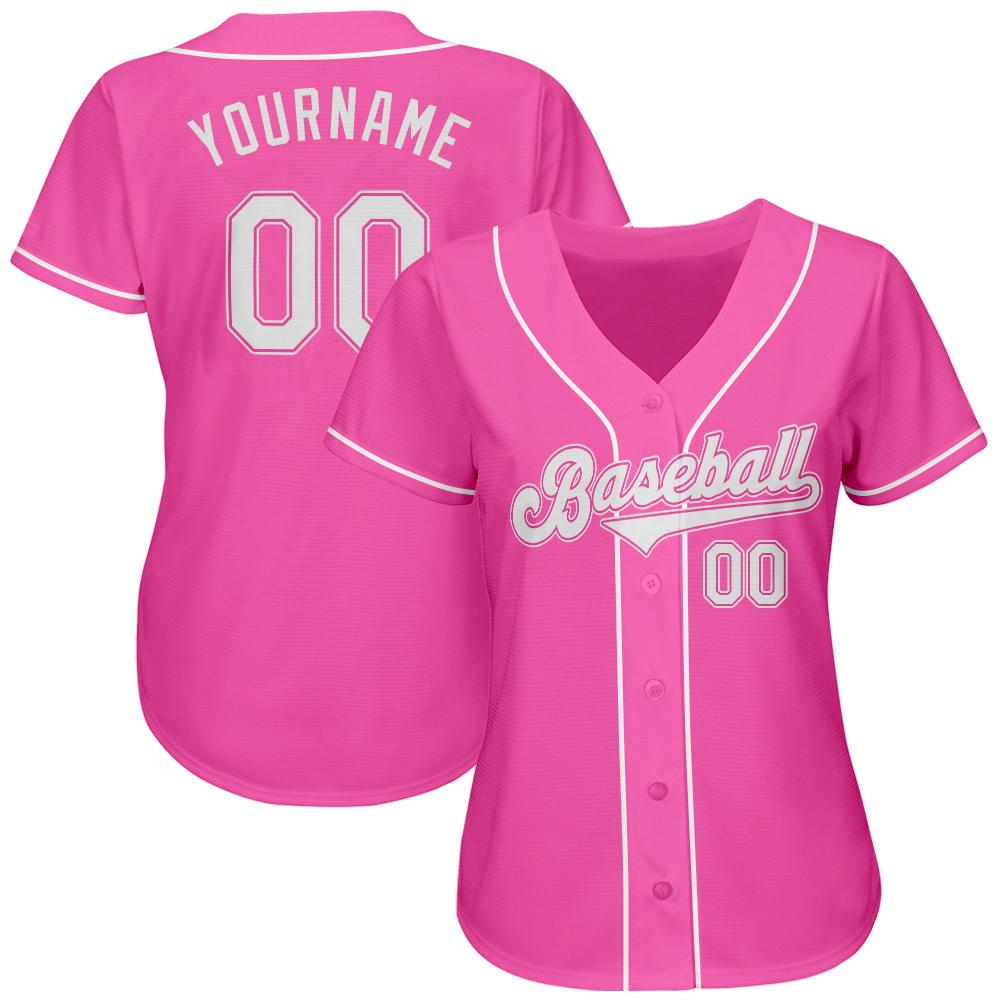 Custom Pink White Authentic Baseball Jersey view 2