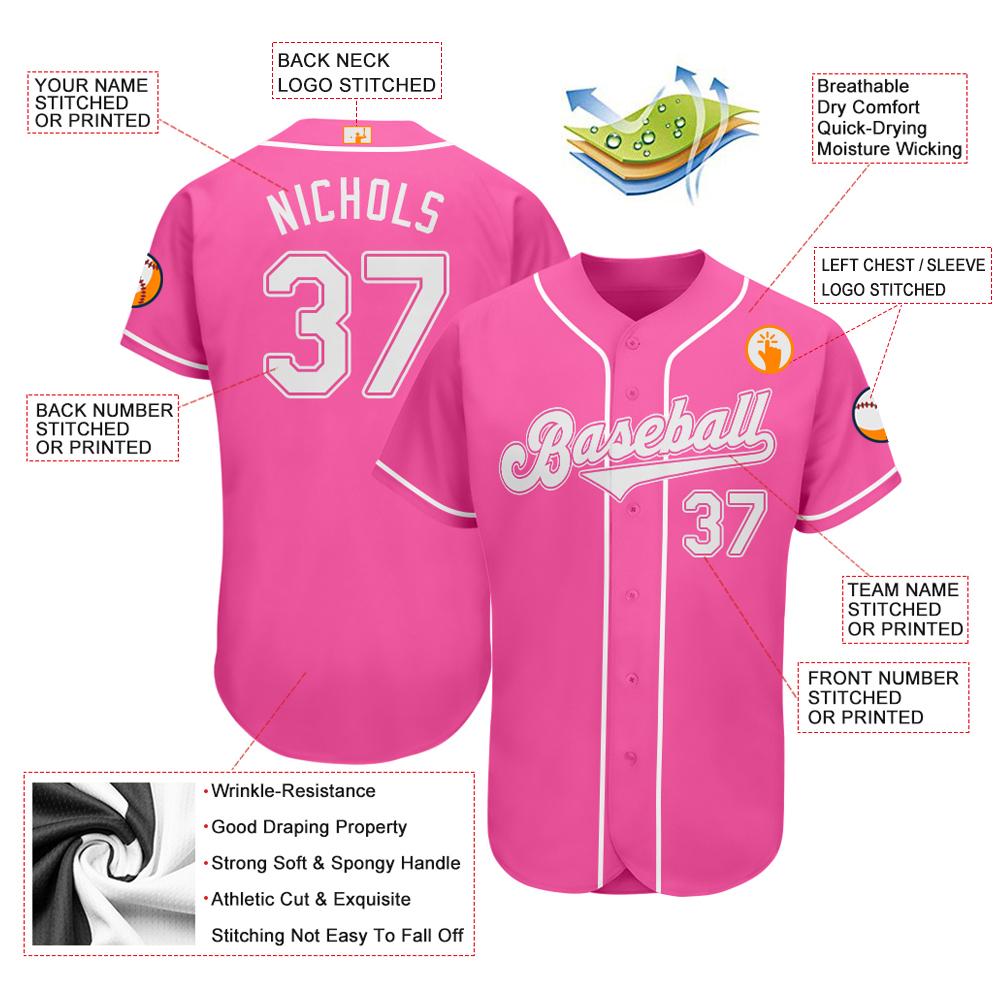 Custom Pink White Authentic Baseball Jersey view 3