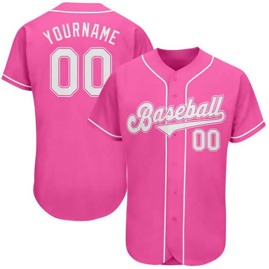 Custom Pink White Authentic Baseball Jersey - Main View