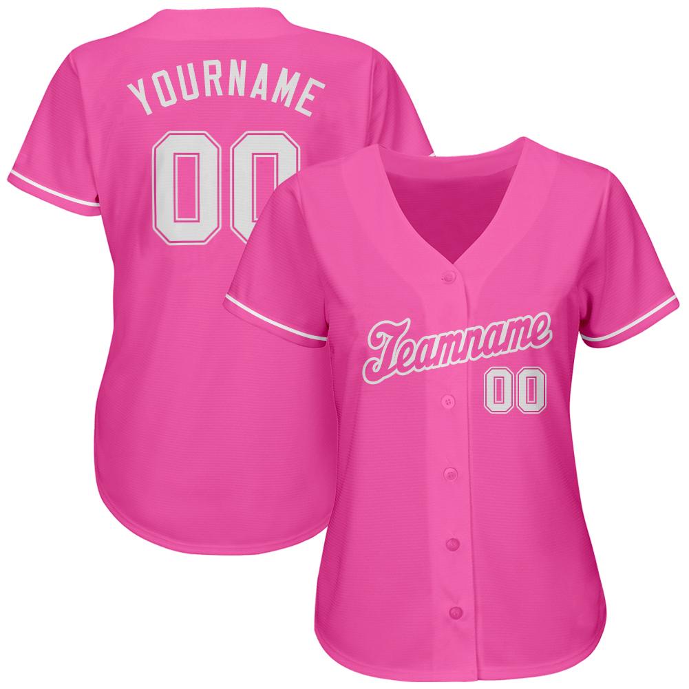 Custom Pink White Authentic Baseball Jersey view 2
