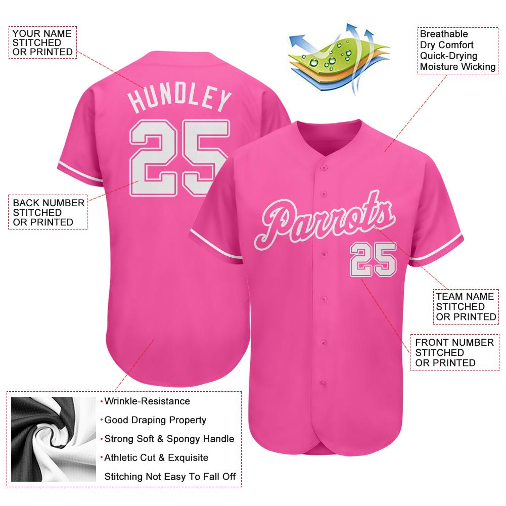 Custom Pink White Authentic Baseball Jersey view 3