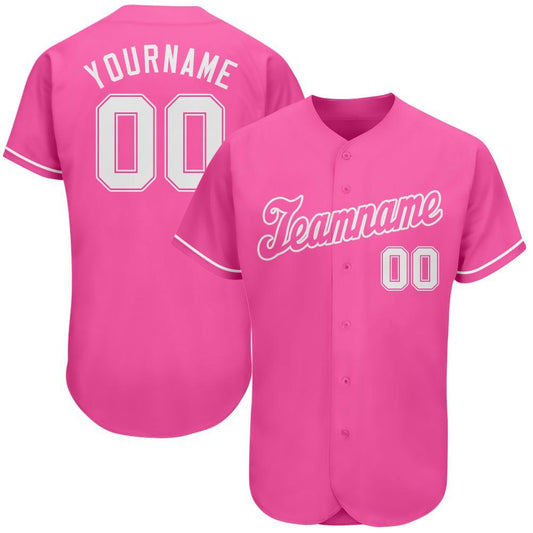 Custom Pink White Authentic Baseball Jersey - Main View