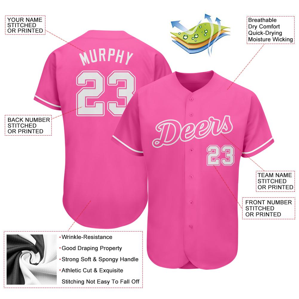 Custom Pink White Authentic Baseball Jersey view 3