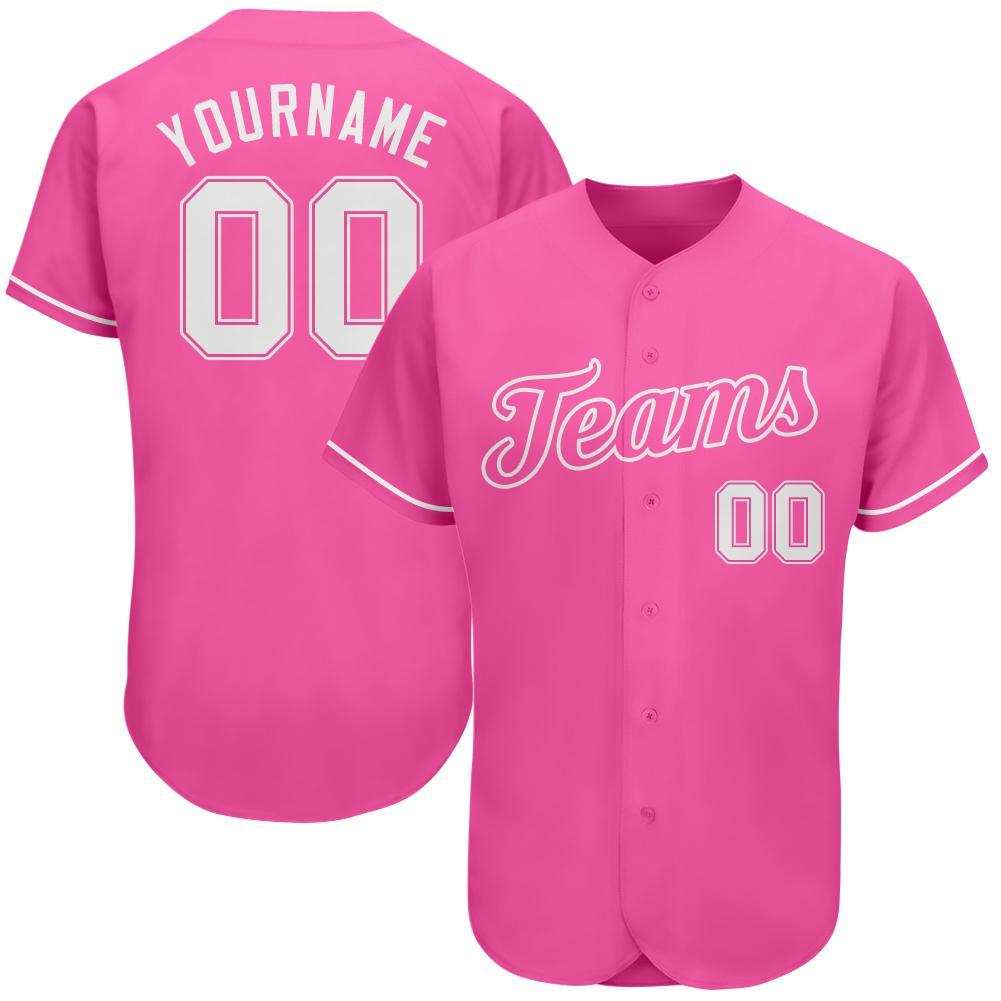 Custom Pink White Authentic Baseball Jersey - Main View