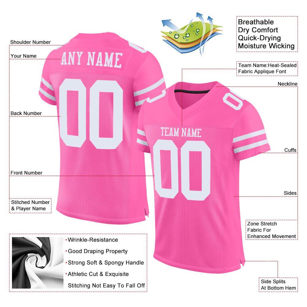 Custom Pink White Mesh Authentic Football Jersey view 4