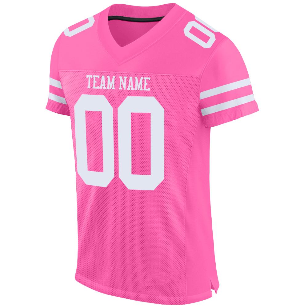 Custom Pink White Mesh Authentic Football Jersey view 2