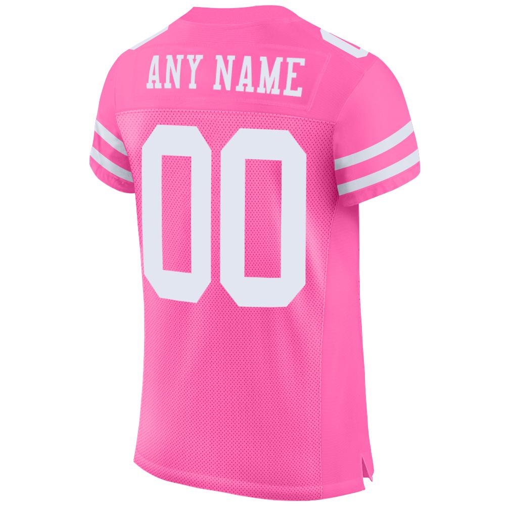 Custom Pink White Mesh Authentic Football Jersey view 3