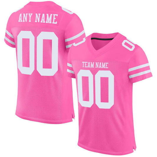 Custom Pink White Mesh Authentic Football Jersey - Main View