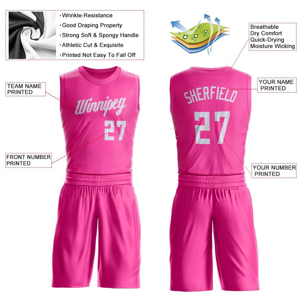 Custom Pink White Round Neck Basketball Uniform Jersey view 3