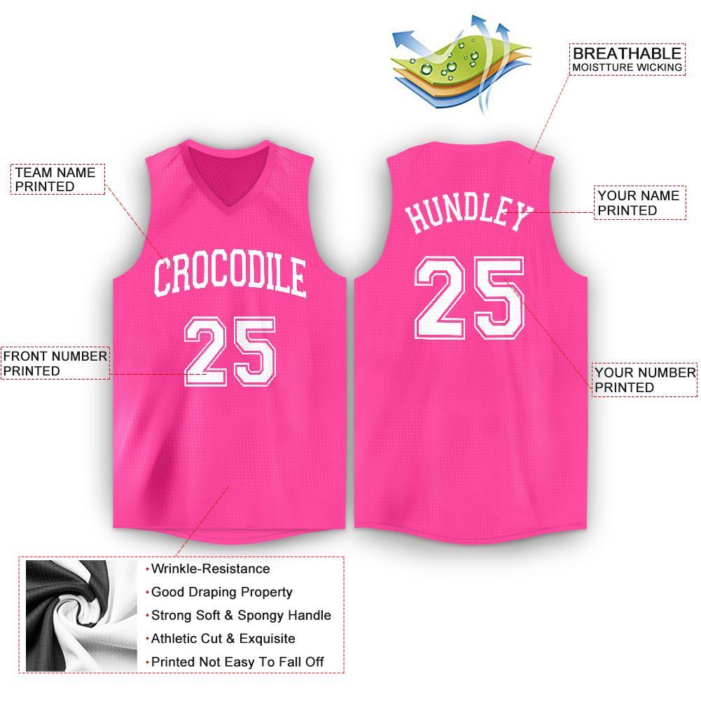 Custom Pink White V-Neck Basketball Jersey view 2