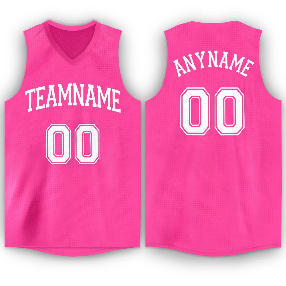 Custom Pink White V-Neck Basketball Jersey - Main View