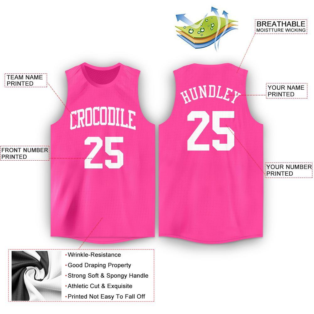 Custom Pink White Round Neck Basketball Jersey view 2