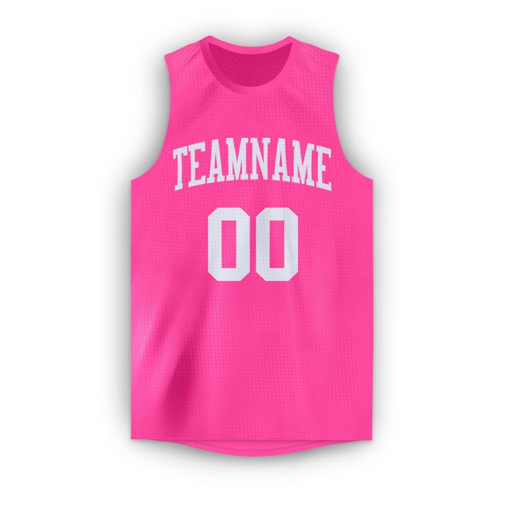 Custom Pink White Round Neck Basketball Jersey view 5
