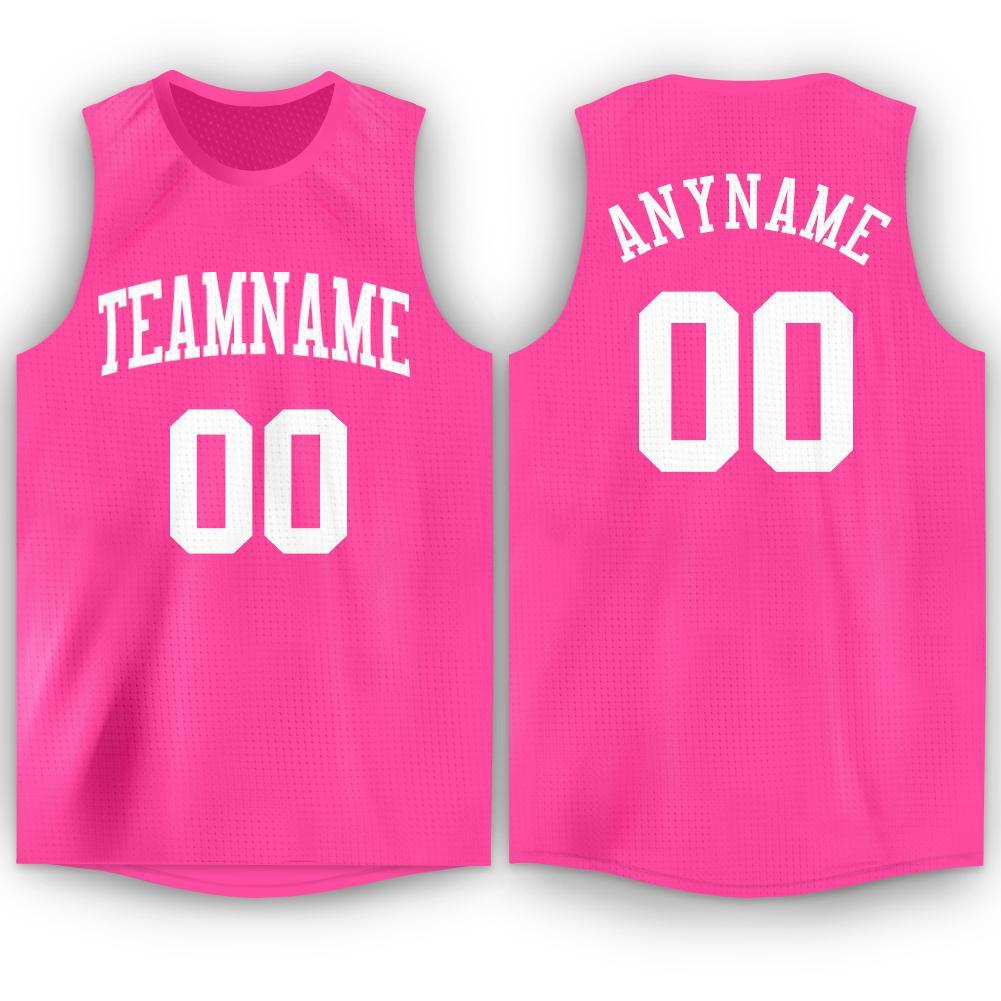 Custom Pink White Round Neck Basketball Jersey - Main View